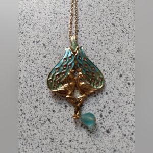 vintage art deco Peacock lovers necklace